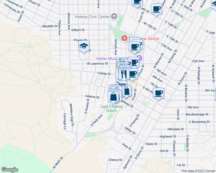 map of restaurants, bars, coffee shops, grocery stores, and more near 100 North Park Avenue in Helena