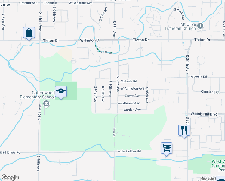 map of restaurants, bars, coffee shops, grocery stores, and more near 1001 South 89th Avenue in Yakima
