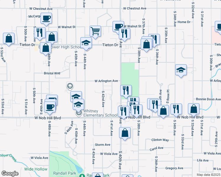 map of restaurants, bars, coffee shops, grocery stores, and more near 905a South 42nd Avenue in Yakima