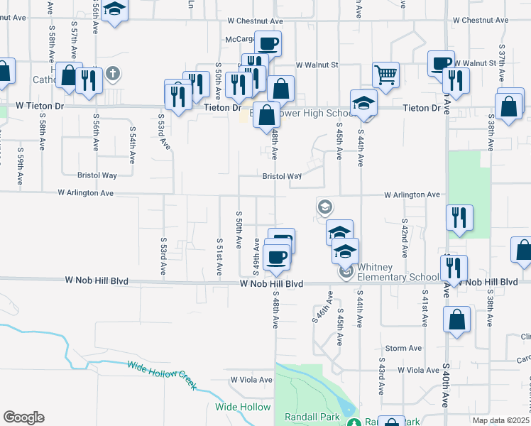 map of restaurants, bars, coffee shops, grocery stores, and more near 905 South 49th Avenue in Yakima