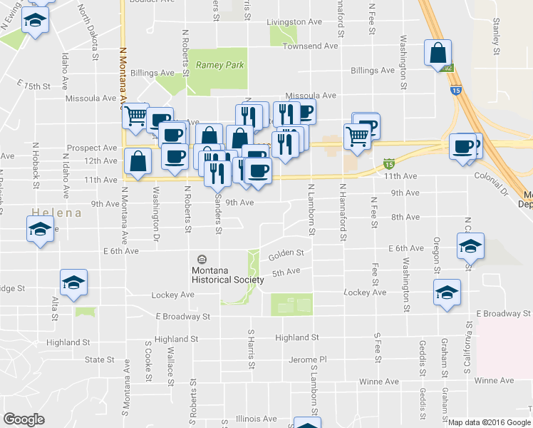 map of restaurants, bars, coffee shops, grocery stores, and more near 1699 9th Avenue in Helena