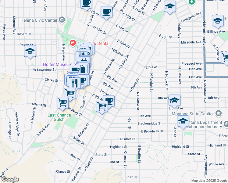 map of restaurants, bars, coffee shops, grocery stores, and more near 315 8th Avenue in Helena