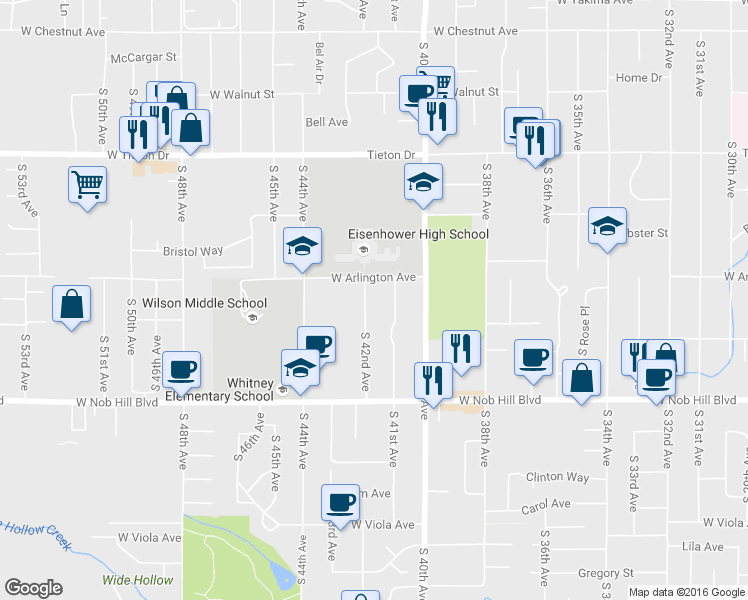 map of restaurants, bars, coffee shops, grocery stores, and more near 905a South 42nd Avenue in Yakima