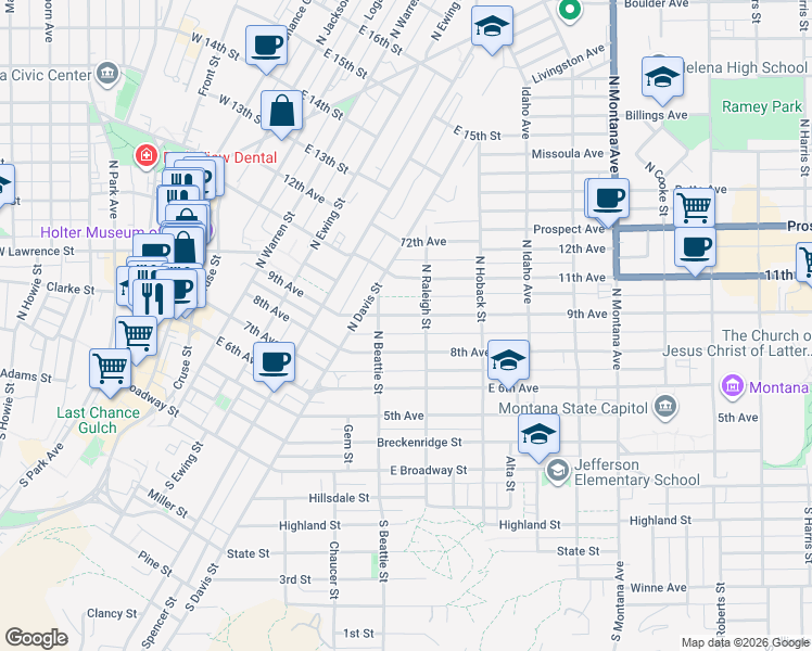 map of restaurants, bars, coffee shops, grocery stores, and more near 715 9th Avenue in Helena