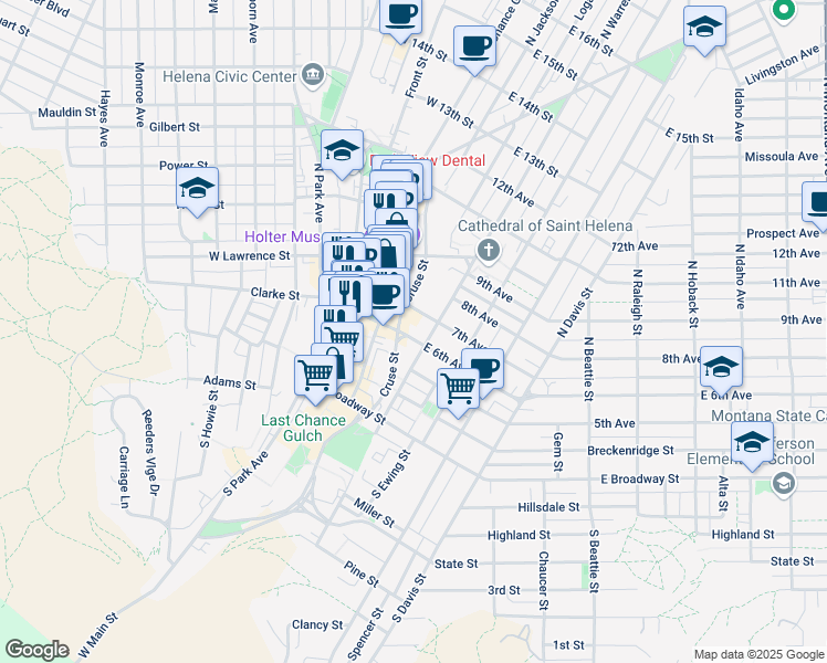 map of restaurants, bars, coffee shops, grocery stores, and more near 120 E 6th Ave in Helena