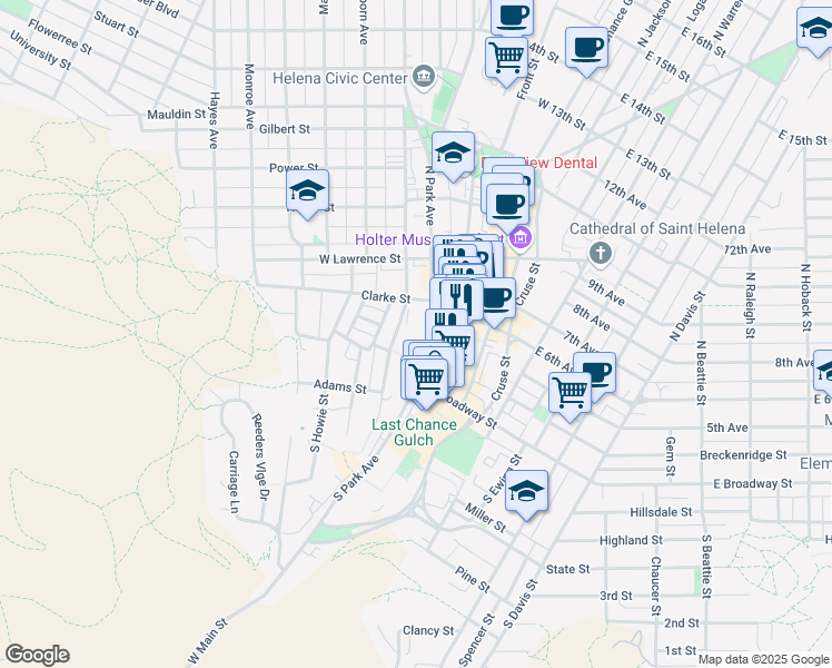 map of restaurants, bars, coffee shops, grocery stores, and more near 100 North Park Avenue in Helena
