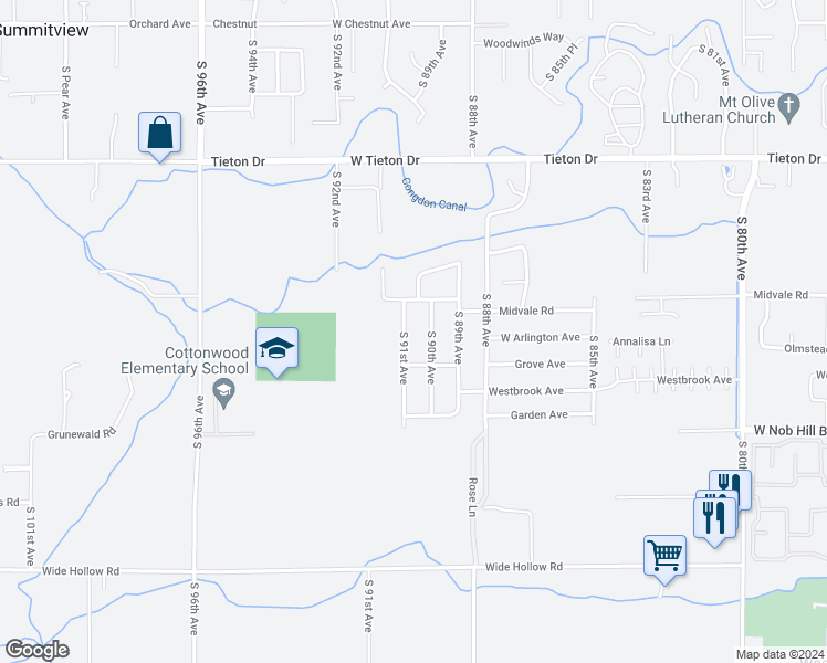 map of restaurants, bars, coffee shops, grocery stores, and more near 1003 South 91st Avenue in Yakima