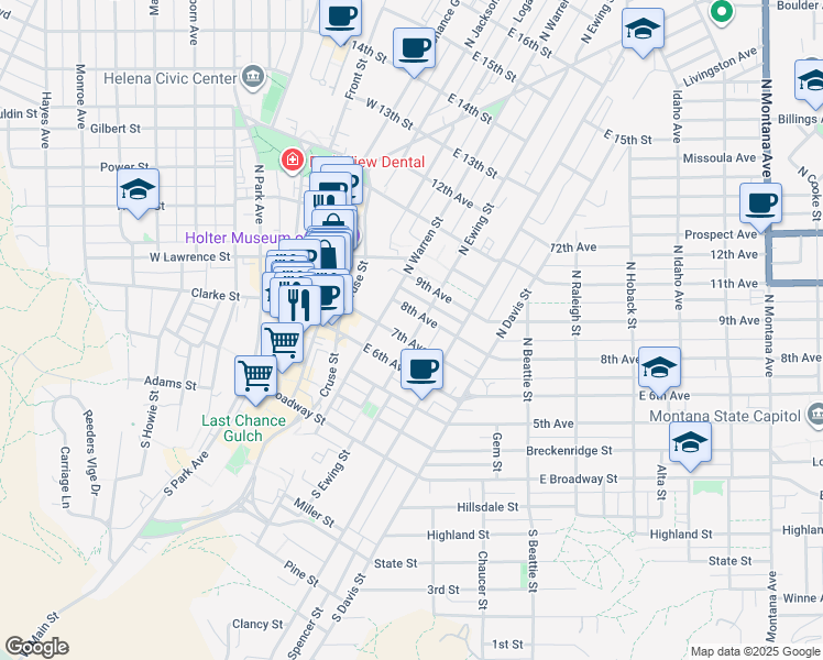 map of restaurants, bars, coffee shops, grocery stores, and more near 212 7th Avenue in Helena