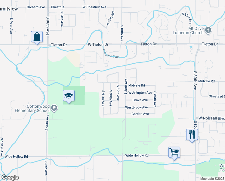 map of restaurants, bars, coffee shops, grocery stores, and more near 1002 South 90th Avenue in Yakima