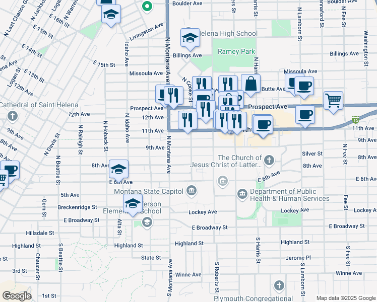 map of restaurants, bars, coffee shops, grocery stores, and more near 1239 9th Avenue in Helena