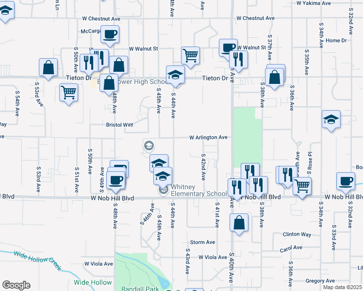 map of restaurants, bars, coffee shops, grocery stores, and more near 905 South 44th Avenue in Yakima