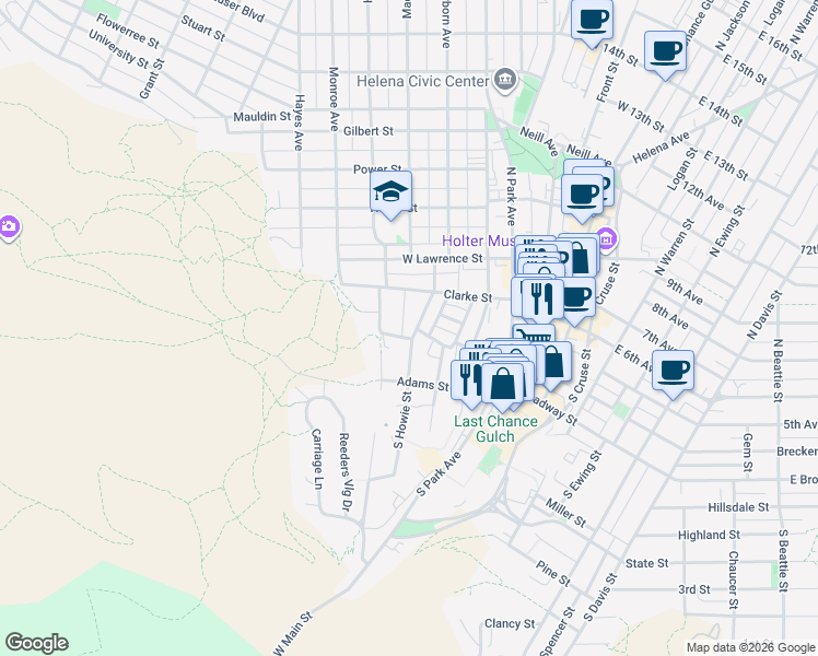 map of restaurants, bars, coffee shops, grocery stores, and more near 8 North Howie Street in Helena