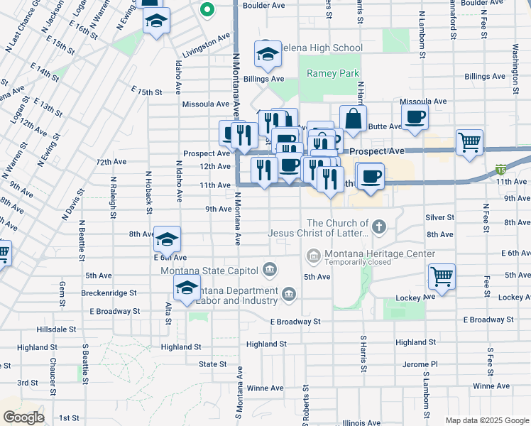 map of restaurants, bars, coffee shops, grocery stores, and more near 1239 9th Avenue in Helena
