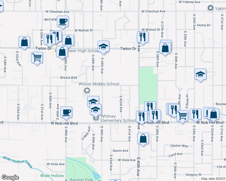 map of restaurants, bars, coffee shops, grocery stores, and more near 904 S 42nd Ave in Yakima