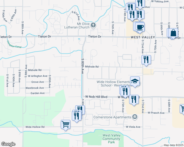 map of restaurants, bars, coffee shops, grocery stores, and more near 902 South 78th Court in Yakima