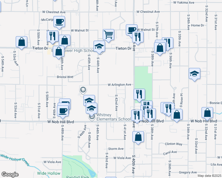 map of restaurants, bars, coffee shops, grocery stores, and more near 904 South 42nd Avenue in Yakima