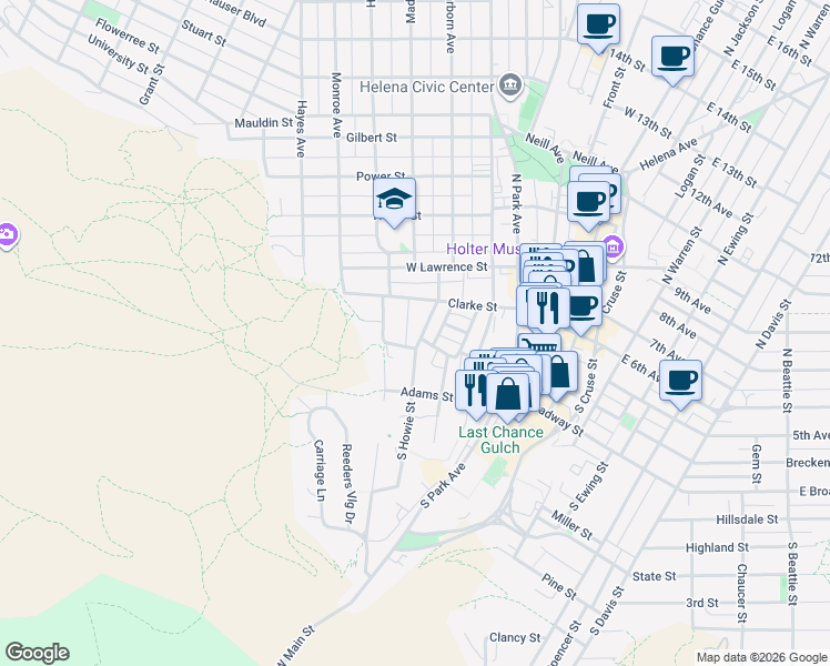 map of restaurants, bars, coffee shops, grocery stores, and more near 8 North Howie Street in Helena