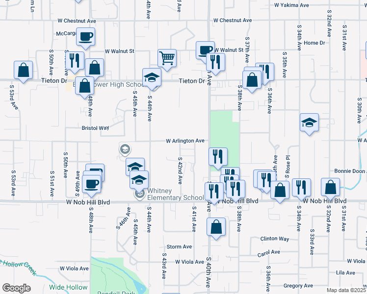 map of restaurants, bars, coffee shops, grocery stores, and more near 905a South 42nd Avenue in Yakima