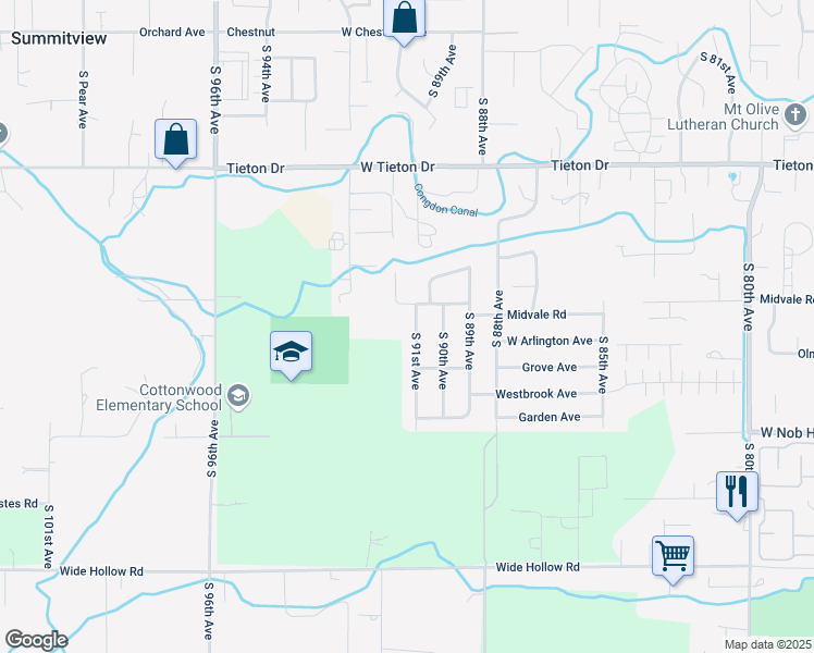 map of restaurants, bars, coffee shops, grocery stores, and more near 1002 South 91st Avenue in Yakima