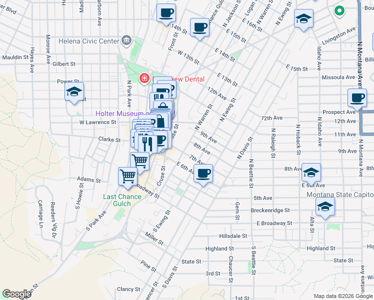 map of restaurants, bars, coffee shops, grocery stores, and more near 212 7th Avenue in Helena
