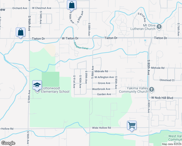 map of restaurants, bars, coffee shops, grocery stores, and more near 1001 South 89th Avenue in Yakima