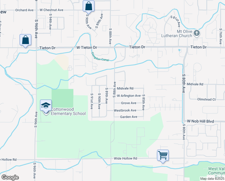 map of restaurants, bars, coffee shops, grocery stores, and more near 1001 South 89th Avenue in Yakima