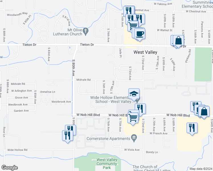 map of restaurants, bars, coffee shops, grocery stores, and more near 905 South 76th Avenue in Yakima