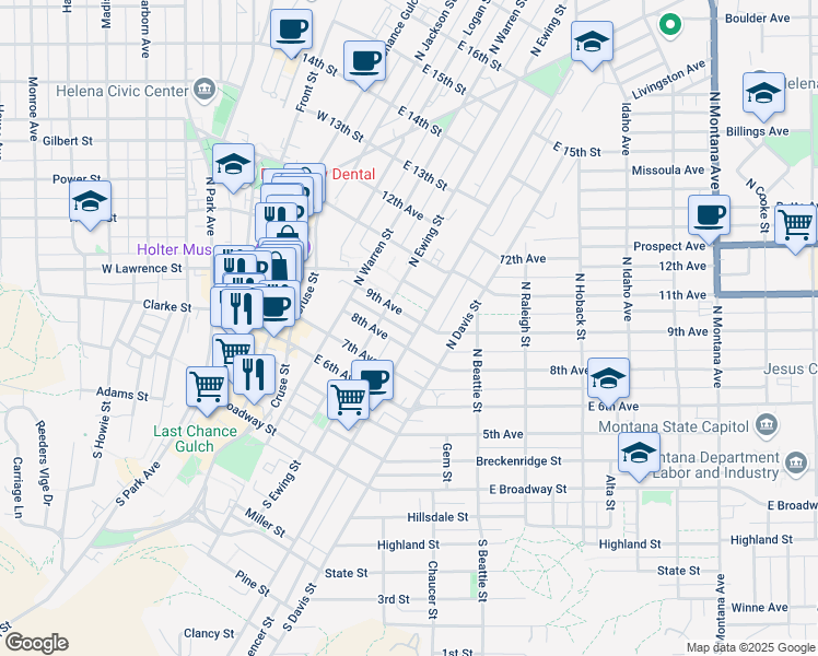 map of restaurants, bars, coffee shops, grocery stores, and more near 412 North Rodney Street in Helena