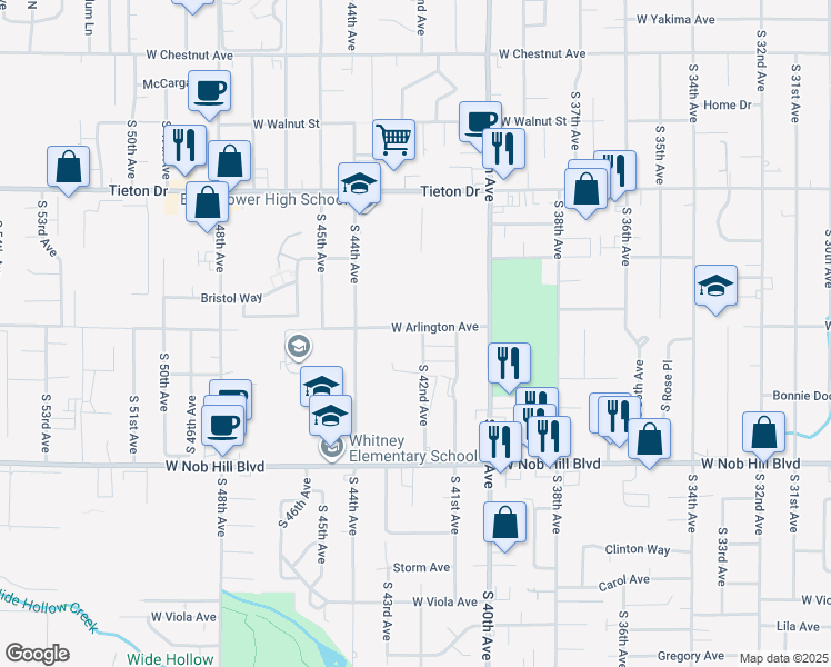 map of restaurants, bars, coffee shops, grocery stores, and more near 904 South 42nd Avenue in Yakima