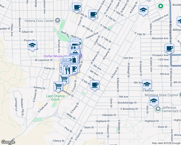 map of restaurants, bars, coffee shops, grocery stores, and more near 212 7th Avenue in Helena
