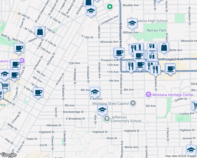 map of restaurants, bars, coffee shops, grocery stores, and more near 919 9th Avenue in Helena