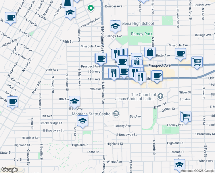 map of restaurants, bars, coffee shops, grocery stores, and more near 1208 9th Avenue in Helena