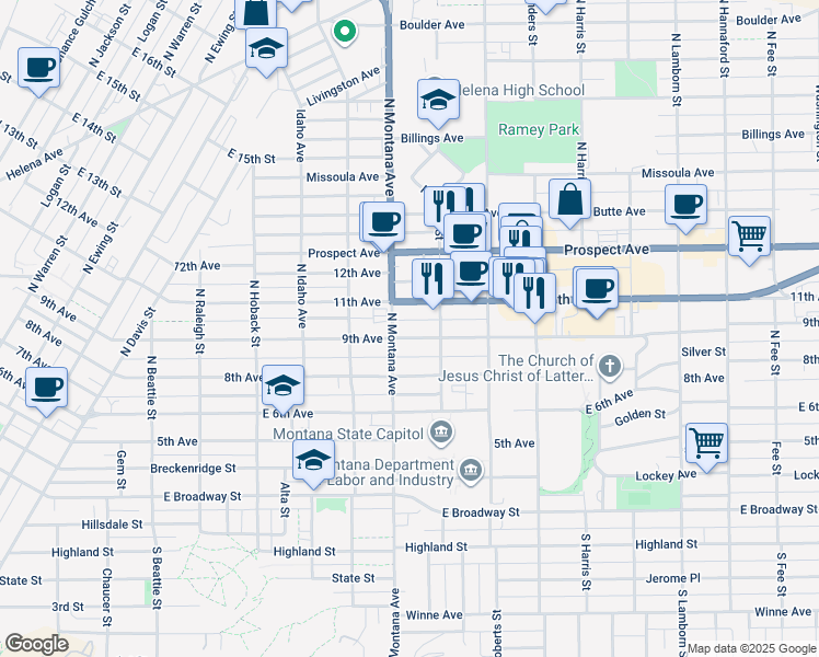 map of restaurants, bars, coffee shops, grocery stores, and more near 1205 9th Avenue in Helena