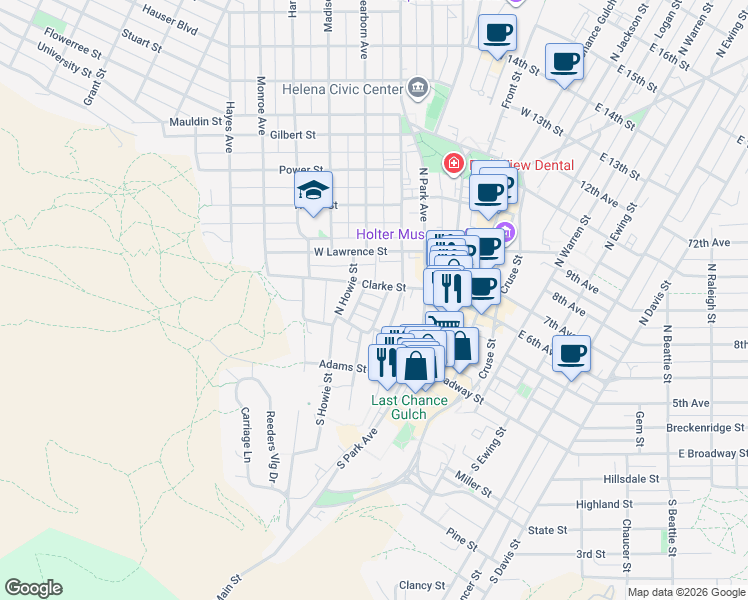 map of restaurants, bars, coffee shops, grocery stores, and more near 2 Washington Place in Helena