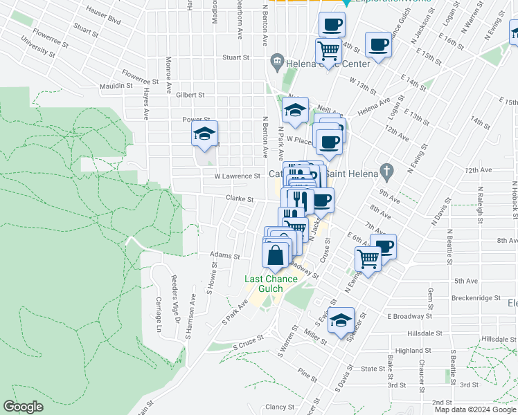 map of restaurants, bars, coffee shops, grocery stores, and more near 100 North Park Avenue in Helena