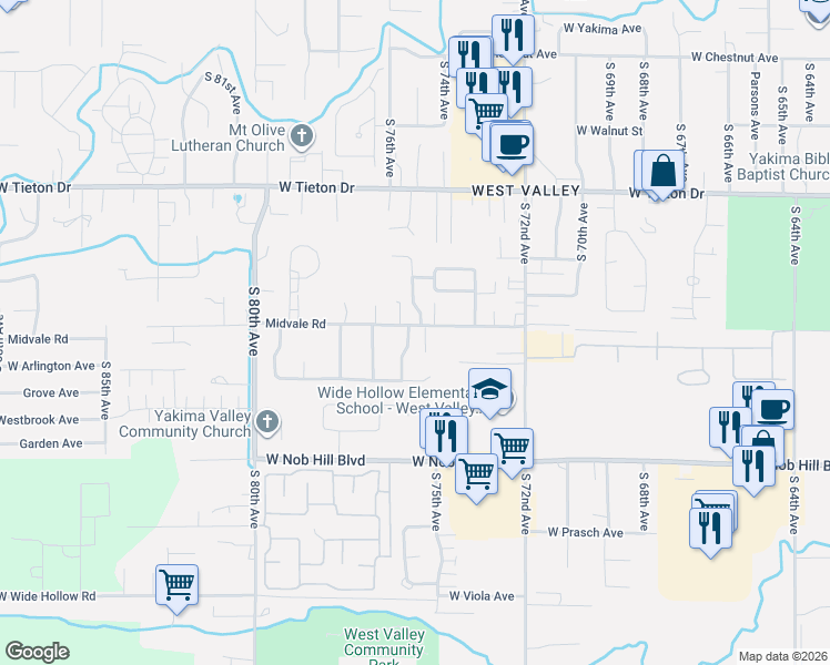 map of restaurants, bars, coffee shops, grocery stores, and more near 913 South 75th Avenue in Yakima