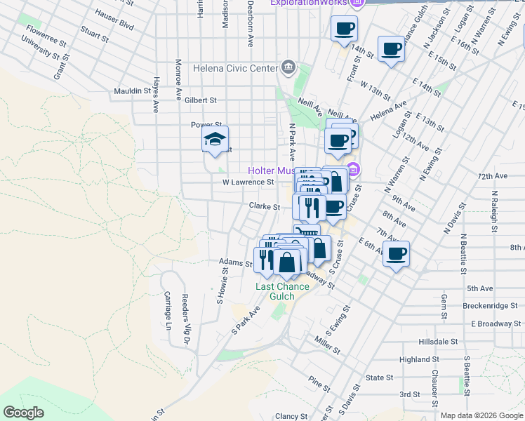 map of restaurants, bars, coffee shops, grocery stores, and more near 2 Washington Place in Helena