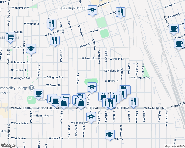 map of restaurants, bars, coffee shops, grocery stores, and more near 718 South 7th Avenue in Yakima