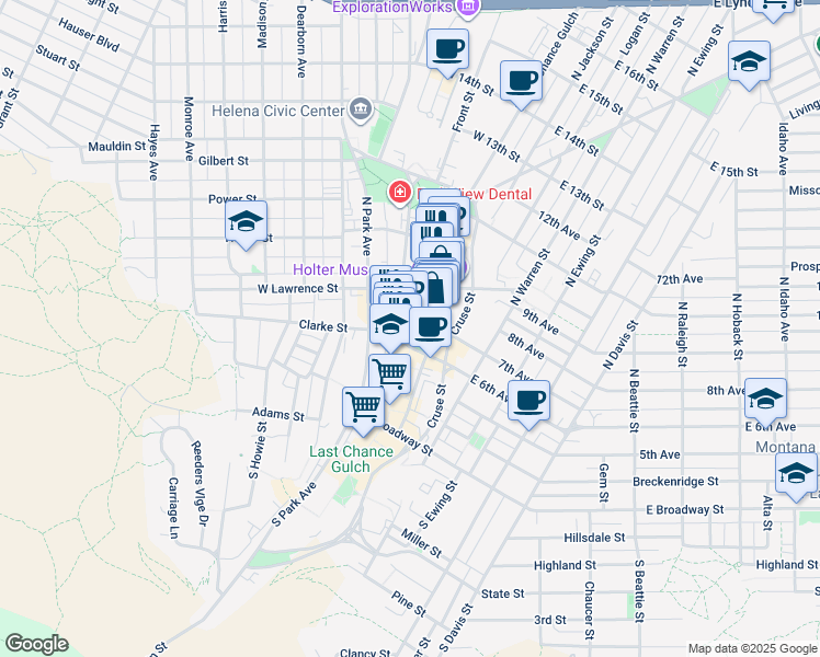 map of restaurants, bars, coffee shops, grocery stores, and more near 340 North Last Chance Gulch in Helena