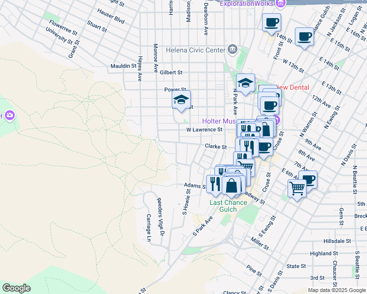 map of restaurants, bars, coffee shops, grocery stores, and more near 433 Clarke Street in Helena