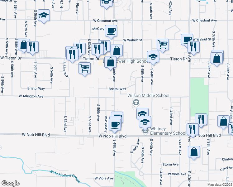 map of restaurants, bars, coffee shops, grocery stores, and more near 801 South 48th Avenue in Yakima