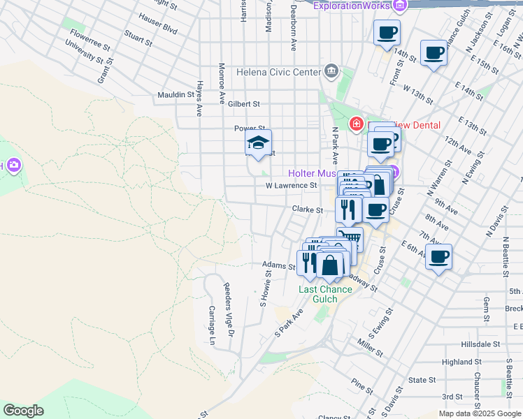 map of restaurants, bars, coffee shops, grocery stores, and more near 433 Clarke Street in Helena