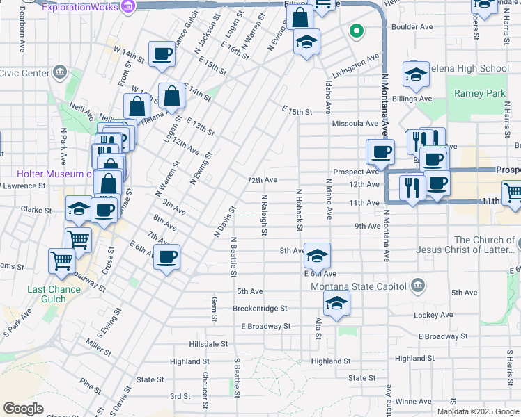 map of restaurants, bars, coffee shops, grocery stores, and more near 729 11th Avenue in Helena