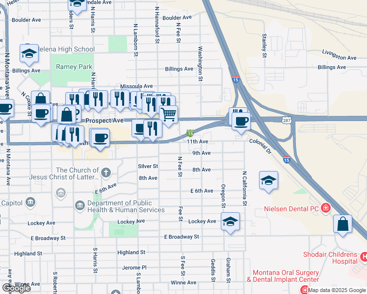 map of restaurants, bars, coffee shops, grocery stores, and more near 2001 11th Avenue in Helena