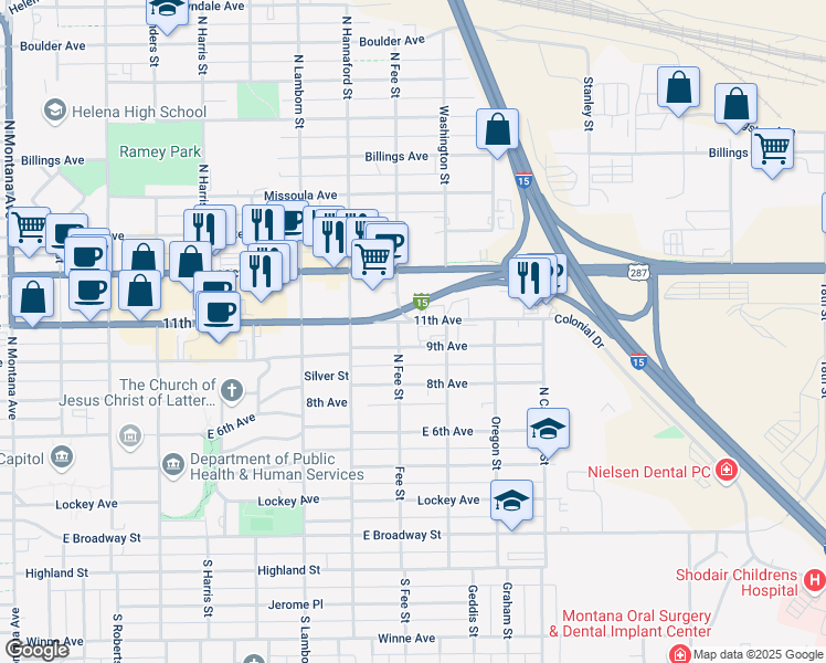 map of restaurants, bars, coffee shops, grocery stores, and more near 2001 11th Ave in Helena