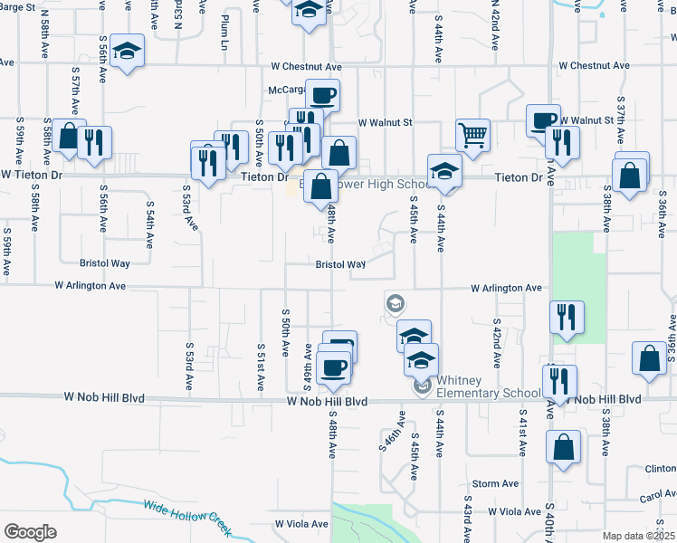 map of restaurants, bars, coffee shops, grocery stores, and more near 801 South 48th Avenue in Yakima