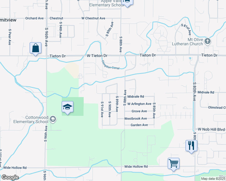 map of restaurants, bars, coffee shops, grocery stores, and more near 8910 Webster Avenue in Yakima