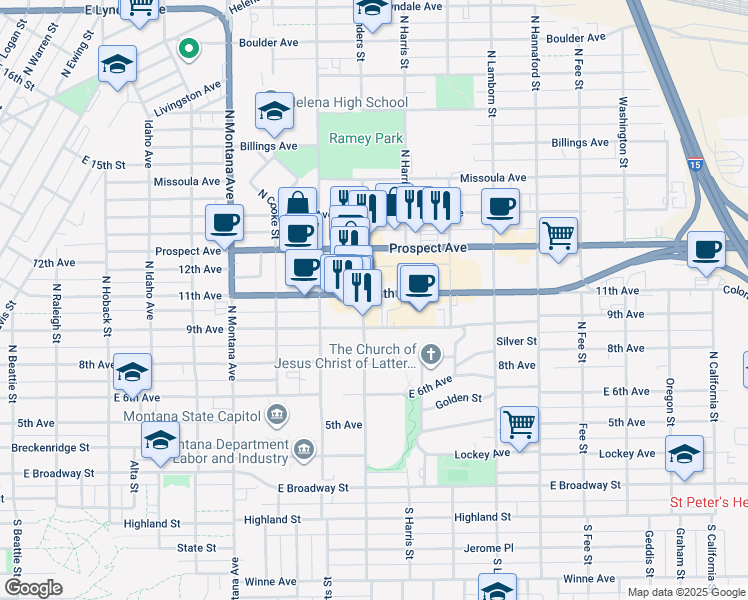 map of restaurants, bars, coffee shops, grocery stores, and more near 521 North Sanders Street in Helena