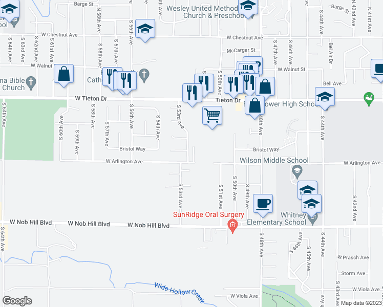 map of restaurants, bars, coffee shops, grocery stores, and more near 809 South 53rd Avenue in Yakima