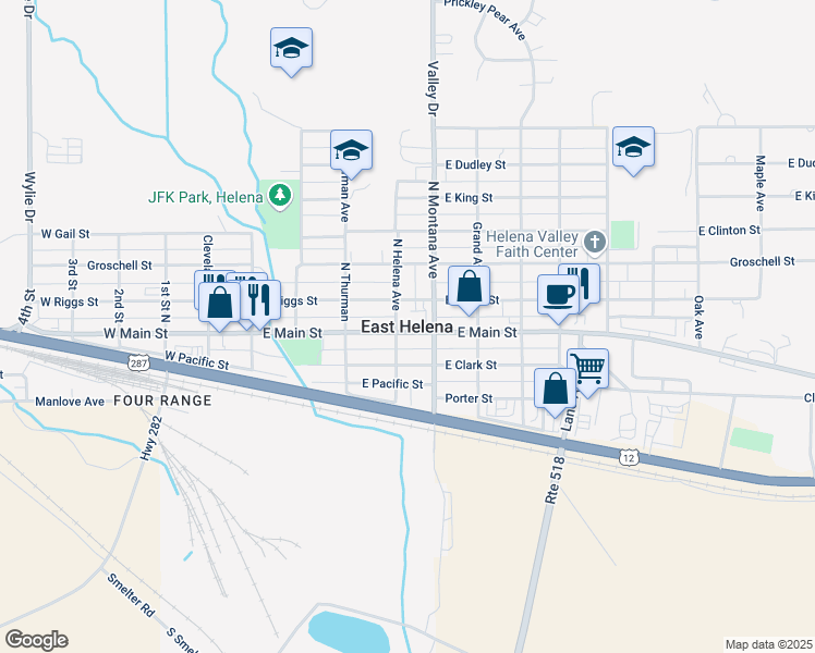 map of restaurants, bars, coffee shops, grocery stores, and more near in East Helena